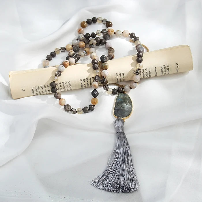 Natural Mixed Gemstones Tasseled Necklace