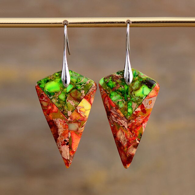Natural Mixed Jasper Arrowhead Earrings