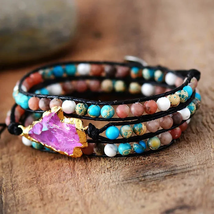 Natural Mixed Stones Arrowhead Vegan Wrap Bracelet