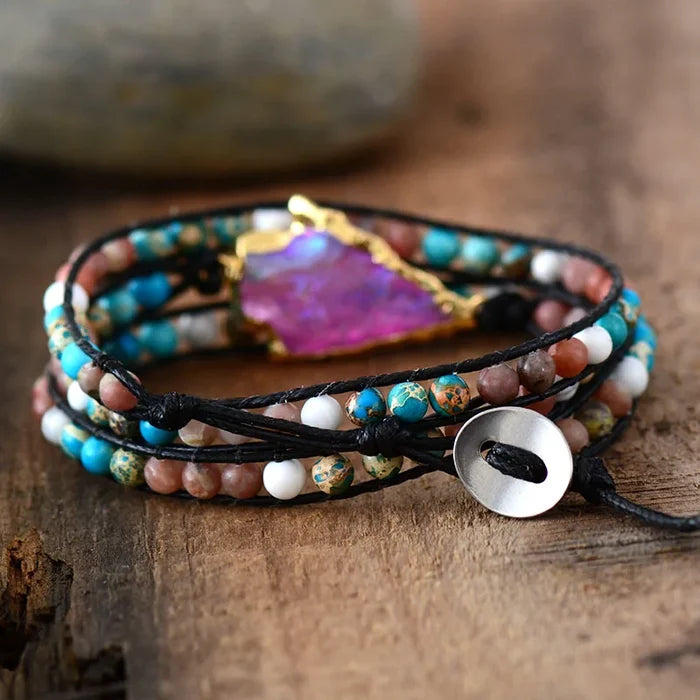 Natural Mixed Stones Arrowhead Vegan Wrap Bracelet