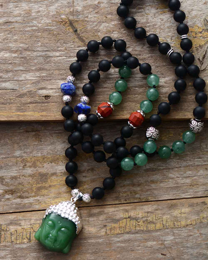 Natural Onyx / Amethyst, Aventurine, Jasper & Lapis Lazuli Buddha Necklace