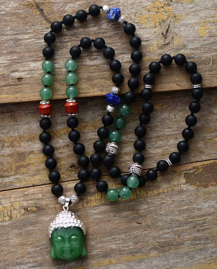 Natural Onyx / Amethyst, Aventurine, Jasper & Lapis Lazuli Buddha Necklace
