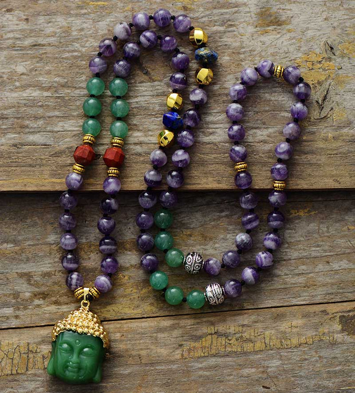 Natural Onyx / Amethyst, Aventurine, Jasper & Lapis Lazuli Buddha Necklace