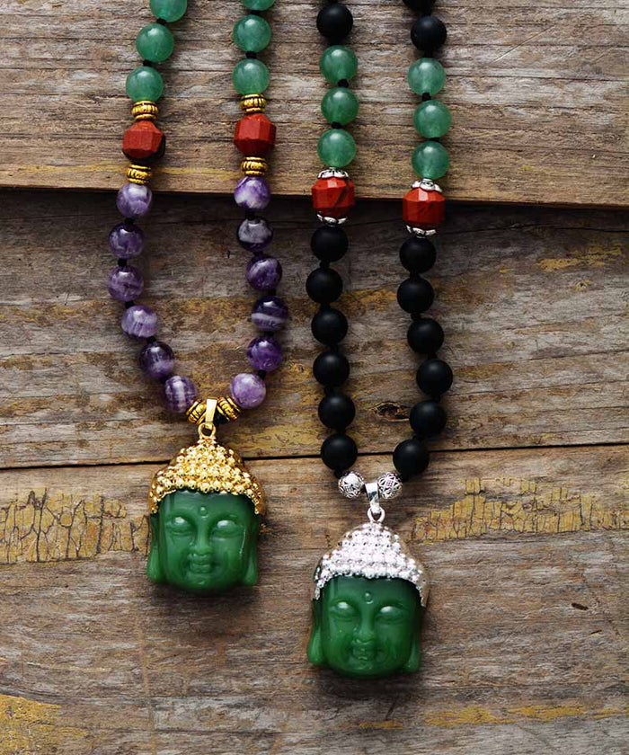 Natural Onyx / Amethyst, Aventurine, Jasper & Lapis Lazuli Buddha Necklace