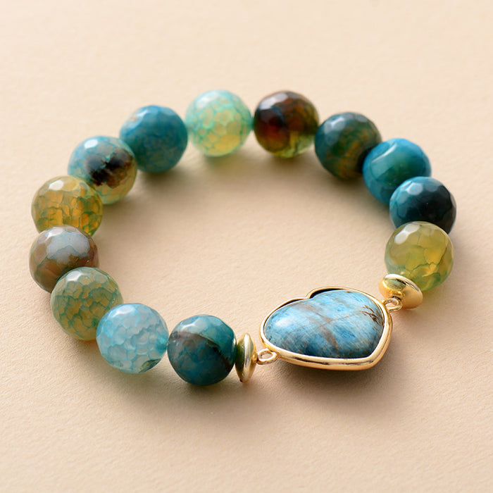 Natural Onyx and Apatite Heart Bead Bracelet