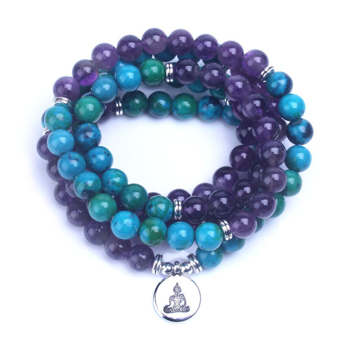 Natural Phoenix Stone & Amerthyst 108 Beads Mala Necklace / Bracelet