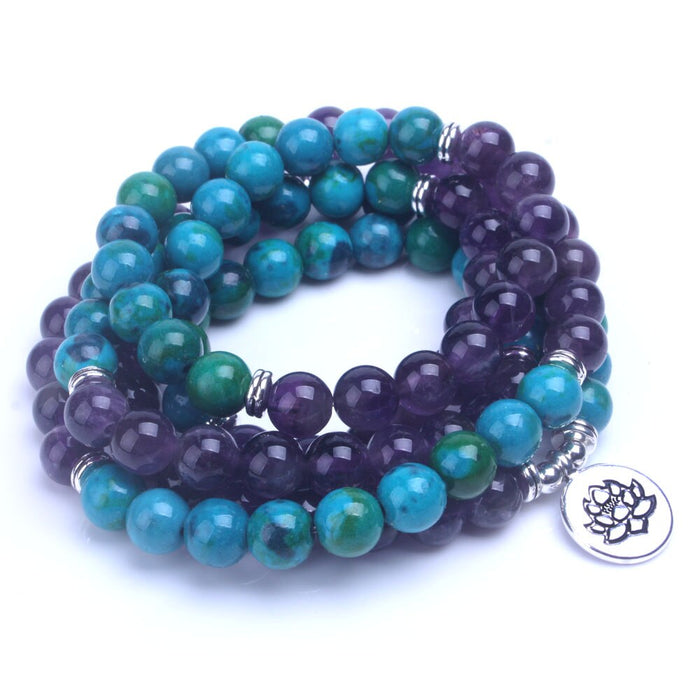 Natural Phoenix Stone & Amerthyst 108 Beads Mala Necklace / Bracelet