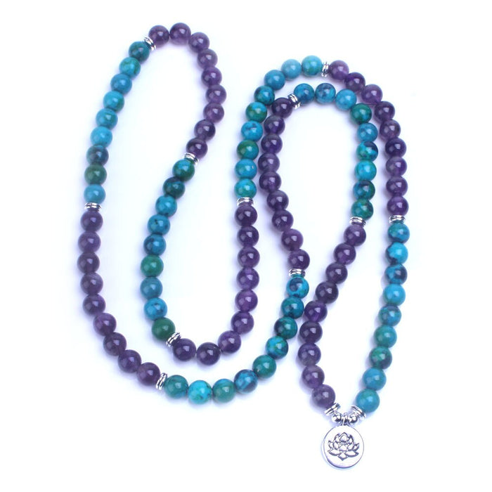 Natural Phoenix Stone & Amerthyst 108 Beads Mala Necklace / Bracelet