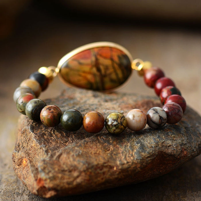 Natural Picasso Jasper Beaded Bracelet