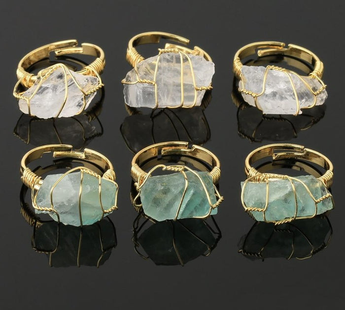 Natural Quartz Crystal Rings - Adjustable Size