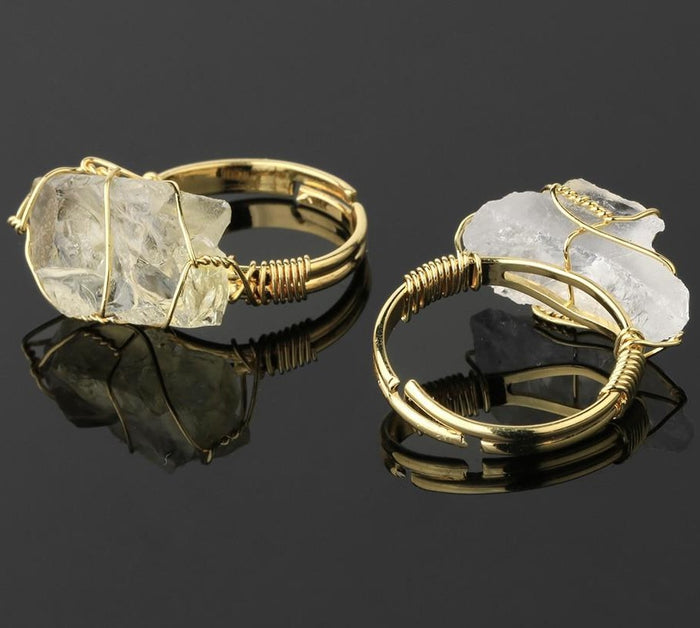 Natural Quartz Crystal Rings - Adjustable Size