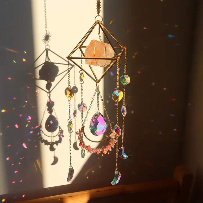 Natural Raw Gemstones & Crystal Glass Sacred Geometry Sun Catcher
