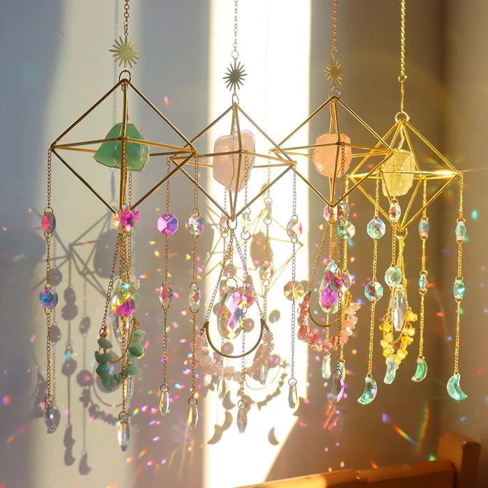 Natural Raw Gemstones & Crystal Glass Sacred Geometry Sun Catcher