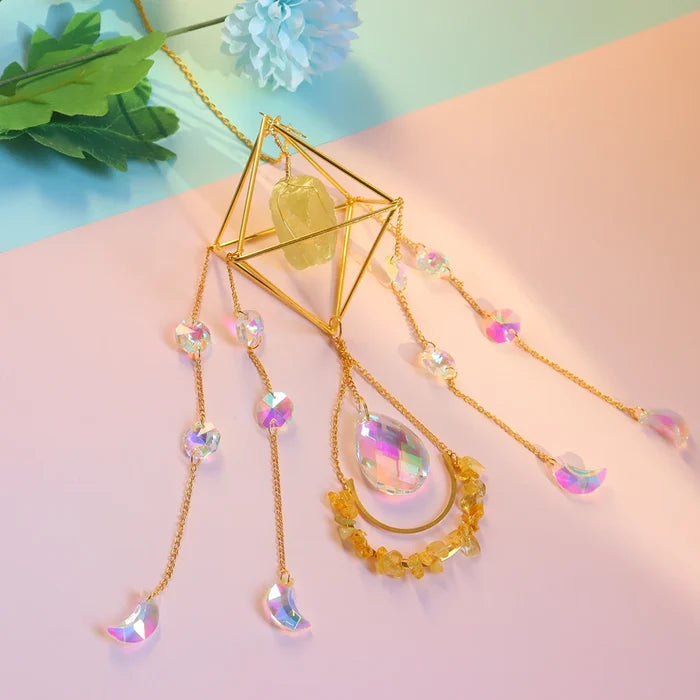 Natural Raw Gemstones & Crystal Glass Sacred Geometry Sun Catcher