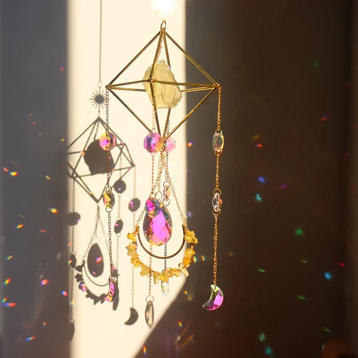 Natural Raw Gemstones & Crystal Glass Sacred Geometry Sun Catcher