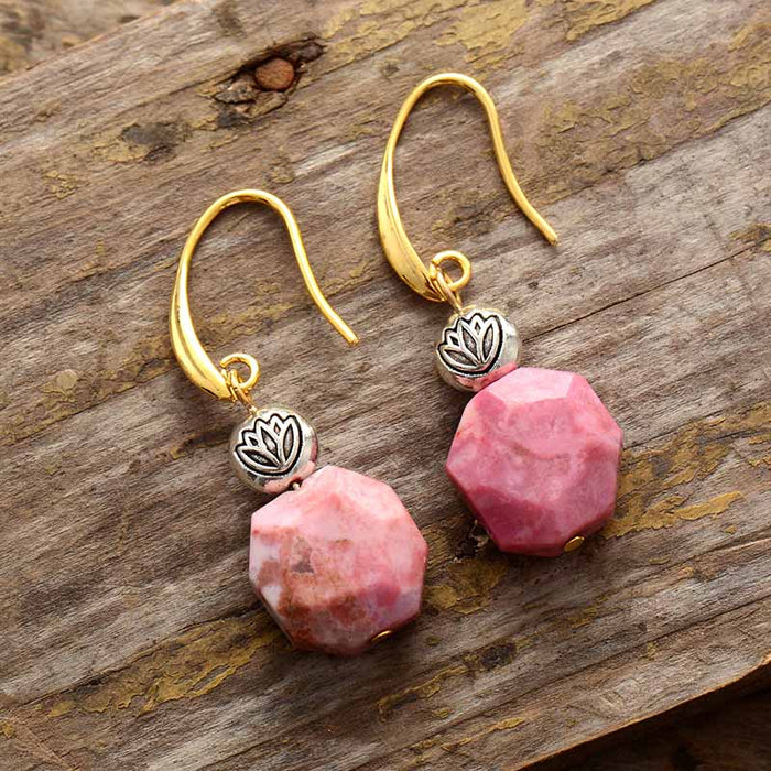 Natural Rhodonite Lotus Dangle Earring