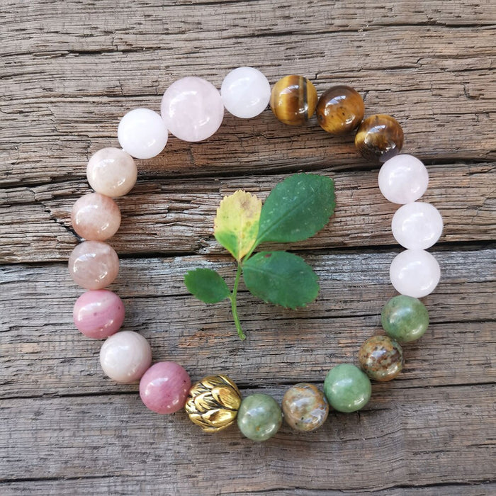 Natural Sunstone, Jasper, Rose Quartz, Tiger Eye & Rhodonite 108 Beads Mala Necklace / Bracelet