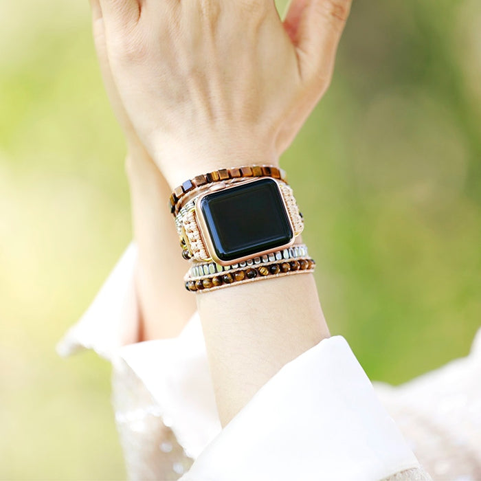 Natural Tiger's Eye Beaded Smartwatch Band