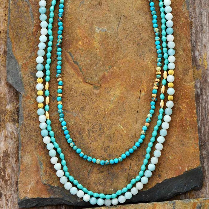 Natural Turquoise & Amazonite Three Layer Necklace