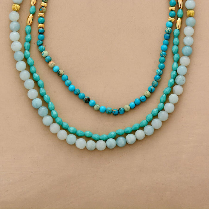 Natural Turquoise & Amazonite Three Layer Necklace