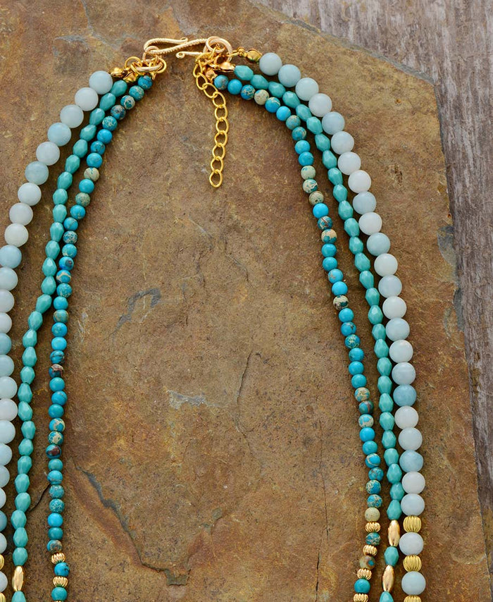 Natural Turquoise & Amazonite Three Layer Necklace
