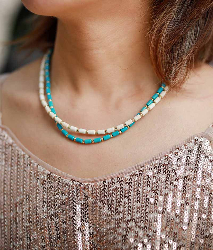 Natural Turquoise / Howlite Choker Necklace / Wrap Bracelet