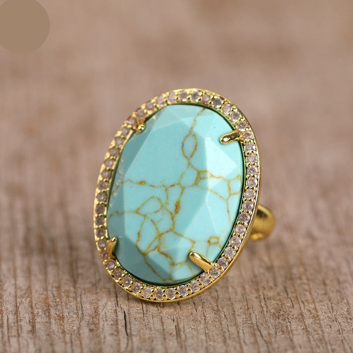 Natural Turquoise & Zircons Ring