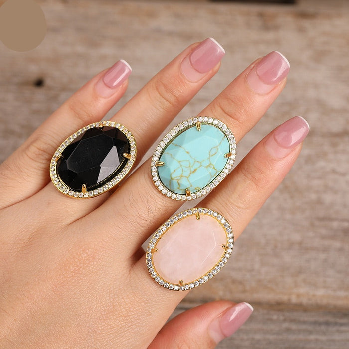 Natural Turquoise & Zircons Ring