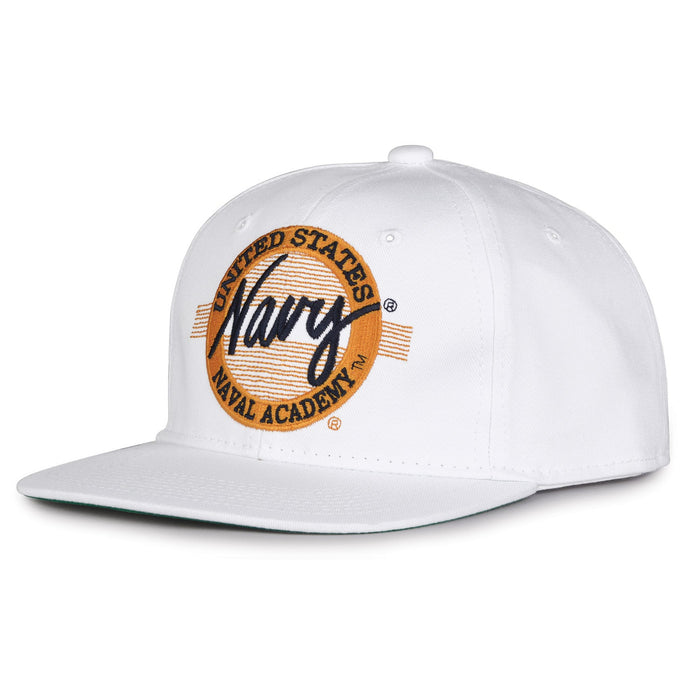 Navy Midshipmen Retro Circle Snapback - White, alternate view 1