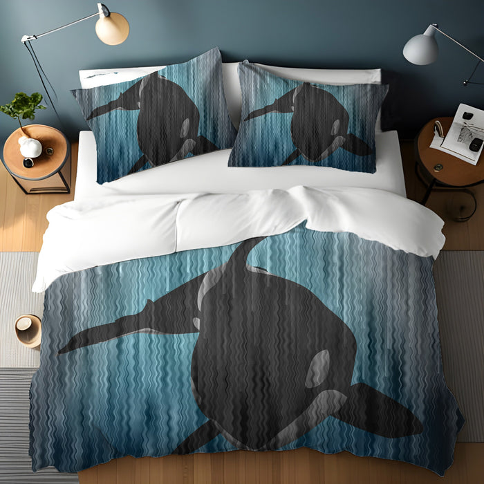 Navy Orca Ocean Silhouette Artwork Duvet Cover