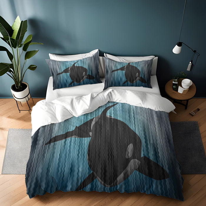 Navy Orca Ocean Silhouette Artwork Duvet Cover