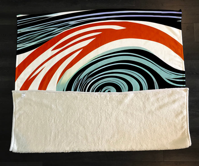 Orange and Black Spiral Abstract Pattern Fleece Sherpa Blanket