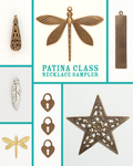 Metal necklace charms in various shapes.
