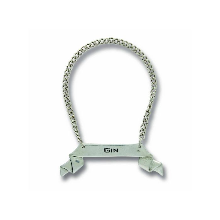 Pewter Gin Ribbon Decanter Tag