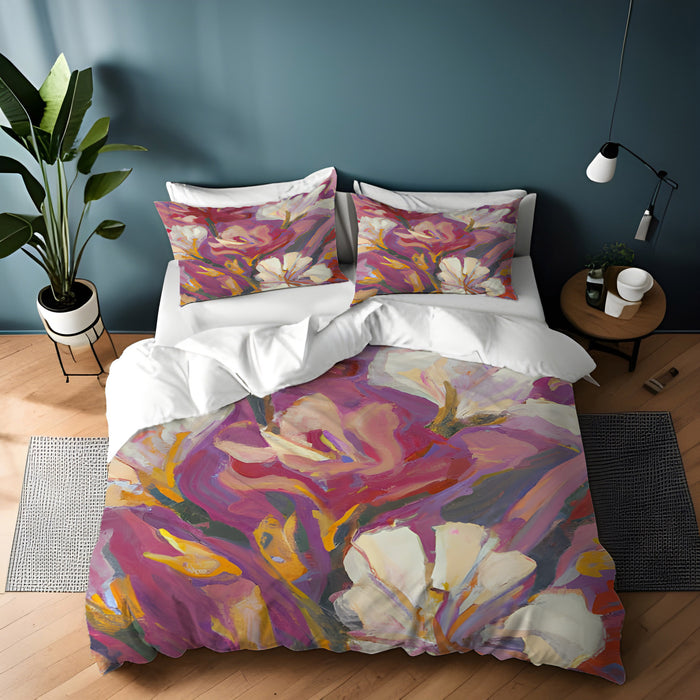 Pink and Beige Abstract Floral Artwork Duvet Cover