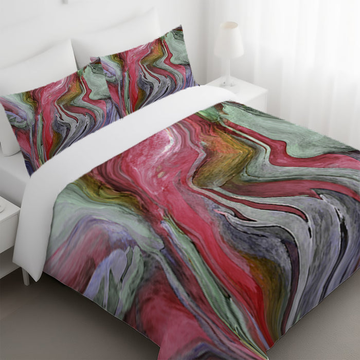 Pink and Green Marble Flow Pattern Duvet Cover
