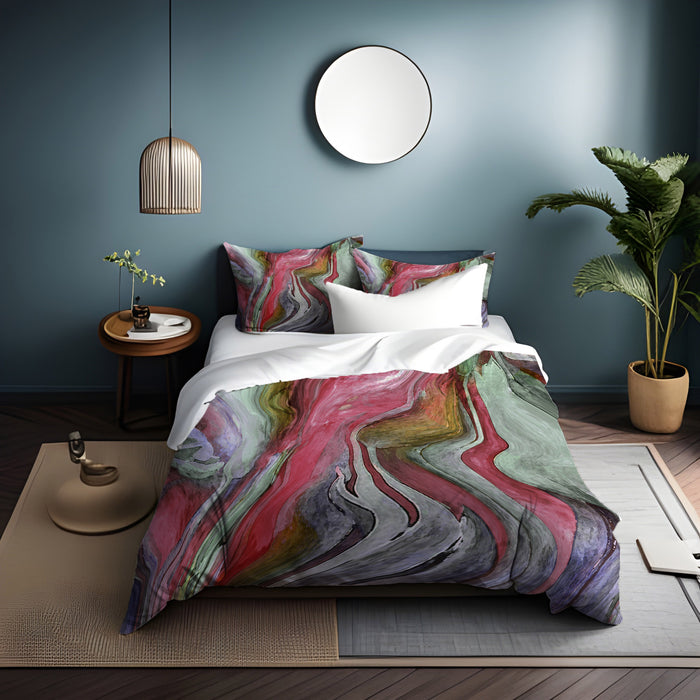 Pink and Green Marble Flow Pattern Duvet Cover