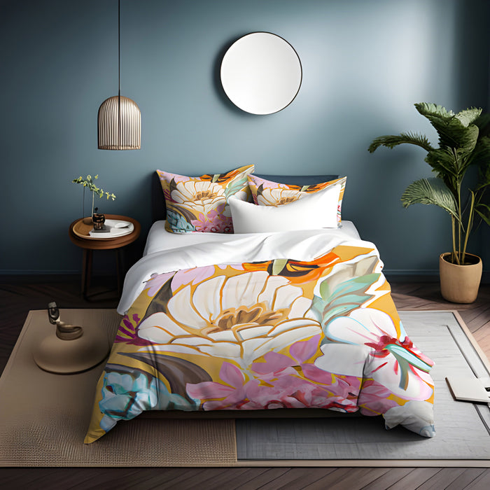 Pink and Orange Floral Botanical Pattern Duvet Cover