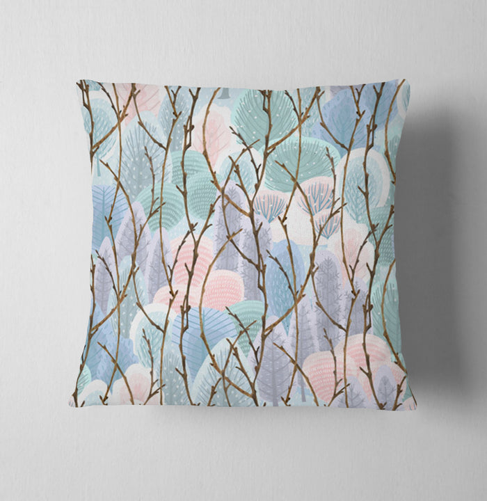 Pink Branch and Bird Botanical Pattern Throw Pillow Cover