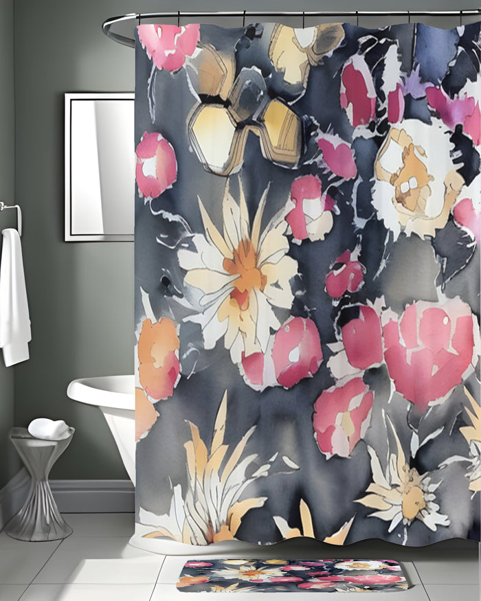 Pink Floral Garden Artwork Shower Curtain