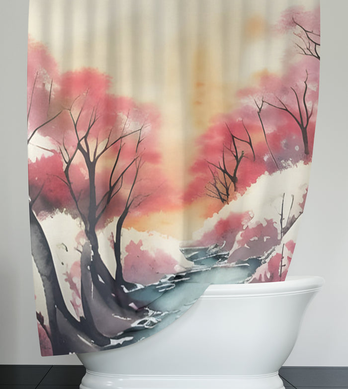 Pink River Landscape Artwork Shower Curtain