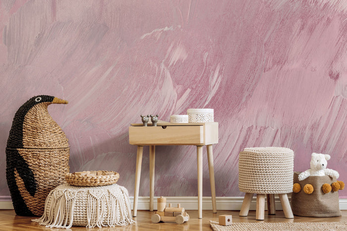 Pink Rose Paint Strokes Wall Mural
