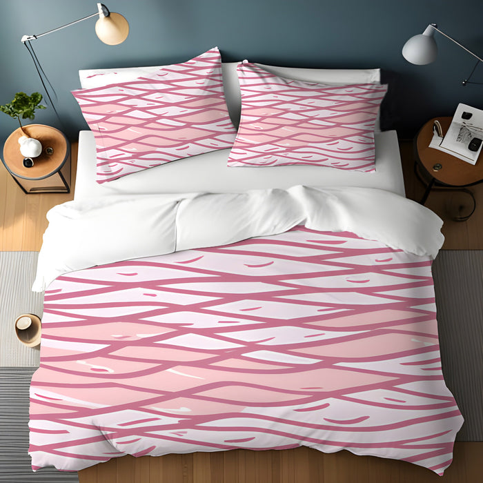 Pink Wavy Line Abstract Pattern Duvet Cover