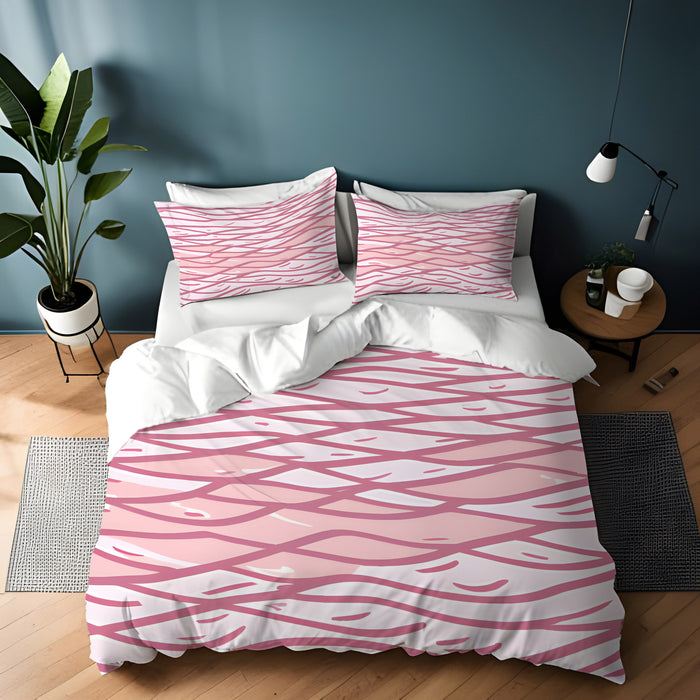 Pink Wavy Line Abstract Pattern Duvet Cover