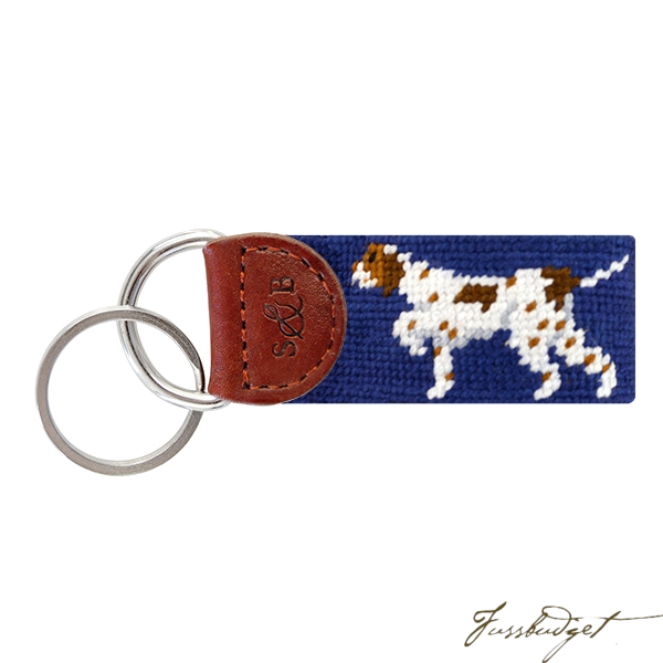 Pointer (Classic Navy) Needlepoint Key Fob-Fussbudget.com