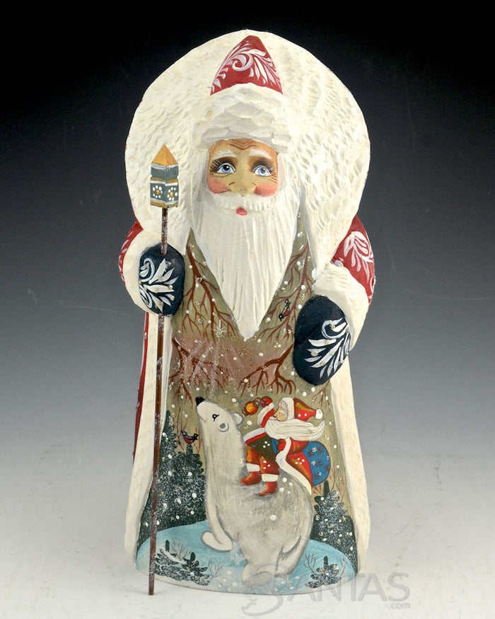 Polar Bear Journey Red Russian Carved Santa 10 inch