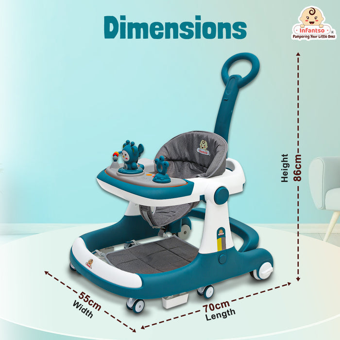 Premium Rectangular 4-in-1 Multi-functional Baby Walker: Walker, Bouncer, Feeding Tray, & Push Toy - Adjustable Speed & Height, Anti-Fall Brakes - 6-24 Months