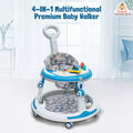 Premium Round 4-in-1 Multi-functional Baby Walker with 3-level height adjustment and 3-level cushion seat adjustment - Walker, Bouncer, Feeding Table and Parental Push bar, 6 Months to 24 months - 15kgs
