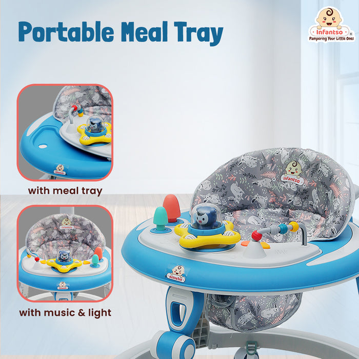 Premium Round 4-in-1 Multi-functional Baby Walker with 3-level height adjustment and 3-level cushion seat adjustment - Walker, Bouncer, Feeding Table and Parental Push bar, 6 Months to 24 months - 15kgs