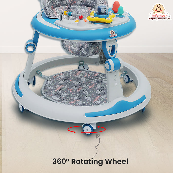Premium Round 4-in-1 Multi-functional Baby Walker with 3-level height adjustment and 3-level cushion seat adjustment - Walker, Bouncer, Feeding Table and Parental Push bar, 6 Months to 24 months - 15kgs